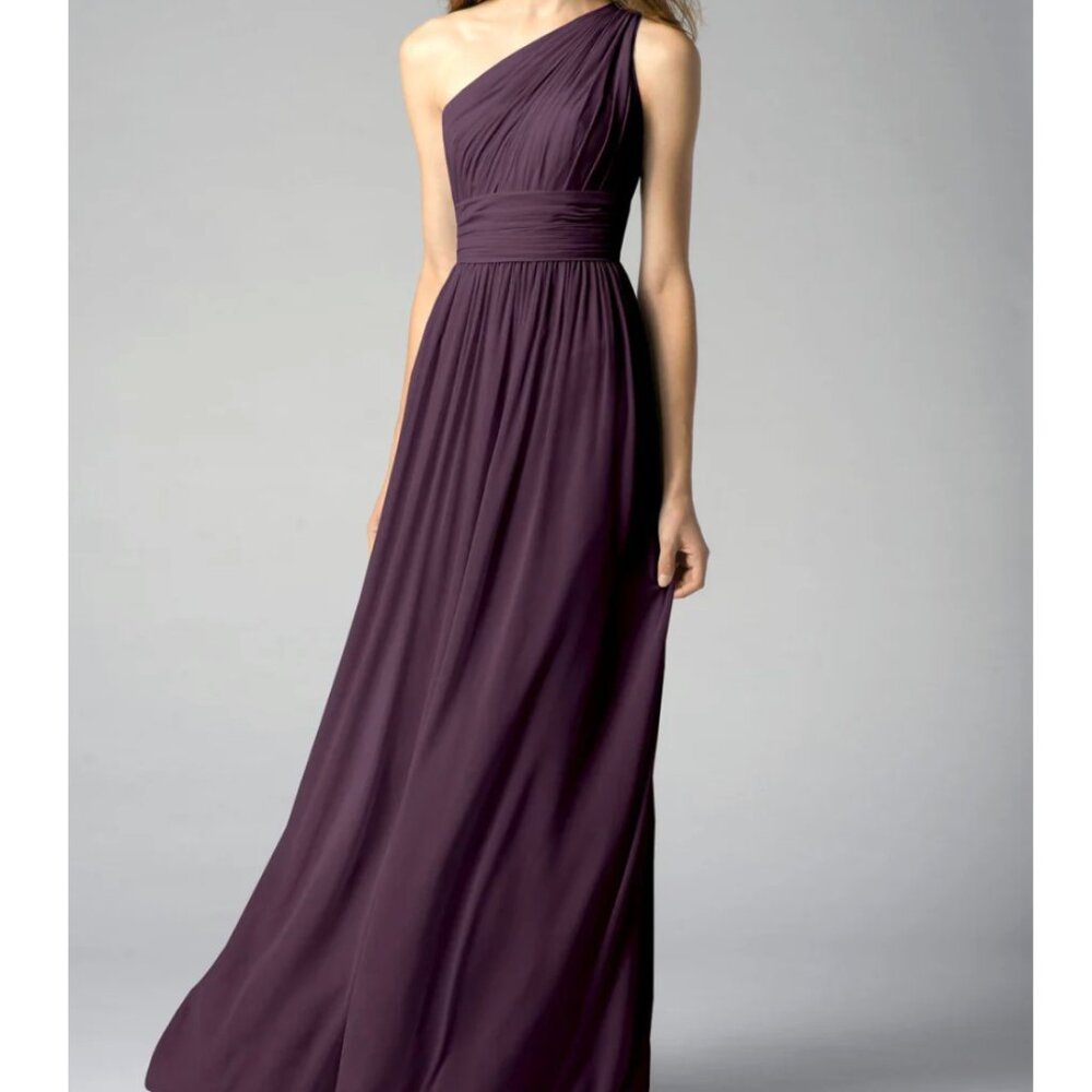 Watters Tamara One Shoulder Chiffon Plum Maxi Gown Size 2